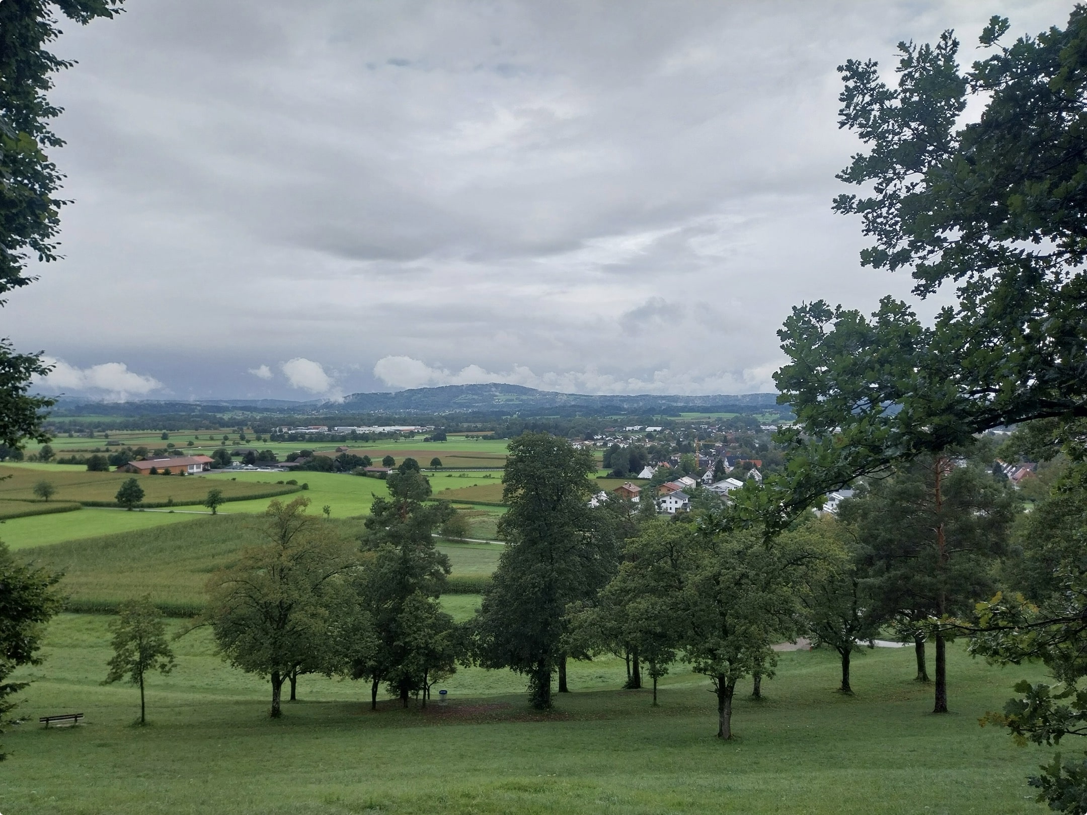 Blick vom Gögerl auf den Hohen Peißenberg bei herbstlich grauem Wetter