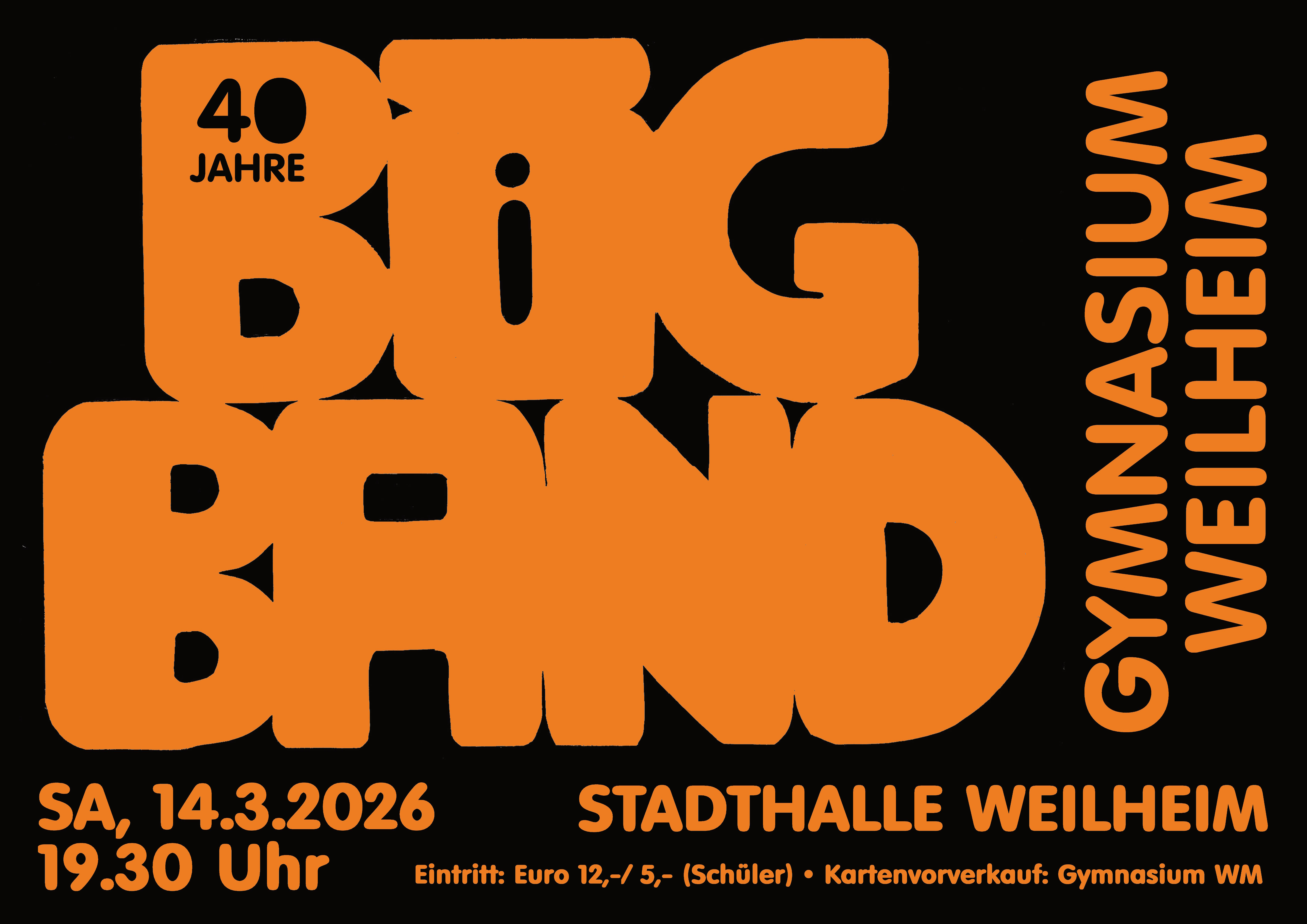 Ein Plakat mit der Einladung zum  Konzert am 14.3. um 19.30Uhr in der StadthalleWeilheim