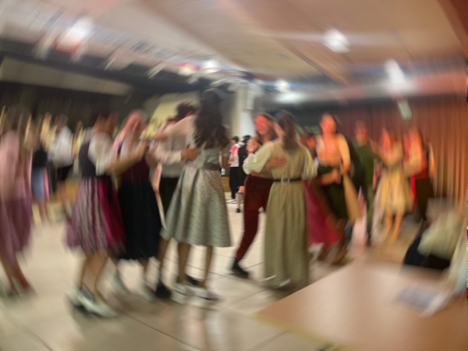 Zu sehen sind tanzende Menschen in traditioneller bayerischer Kleidung.