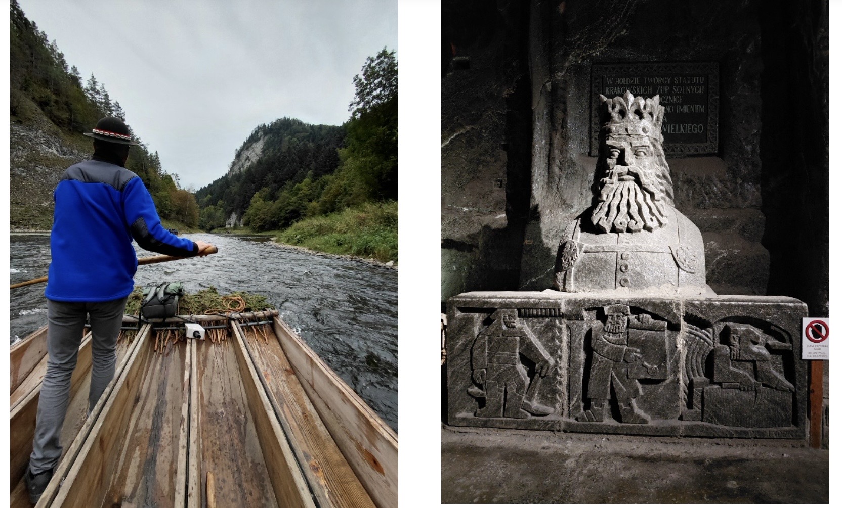 Zu sehen ist eine Bootsfahrt auf dem Fluss und ein Grabmal